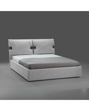 Letto matrimoniale contenitore Grenoble in tessuto Barrel 80 grigio ghiaccio con particolari Barrel 97 antracite