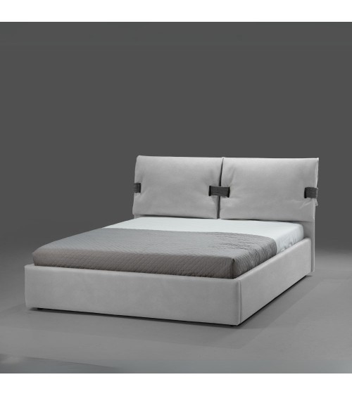 Letto matrimoniale contenitore Grenoble in tessuto Barrel 80 grigio ghiaccio con particolari Barrel 97 antracite