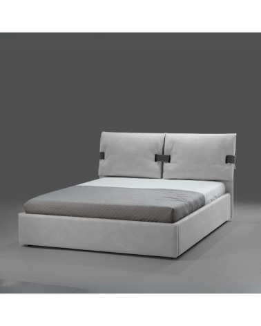 Letto matrimoniale contenitore Grenoble in tessuto Barrel 80 grigio ghiaccio con particolari Barrel 97 antracite