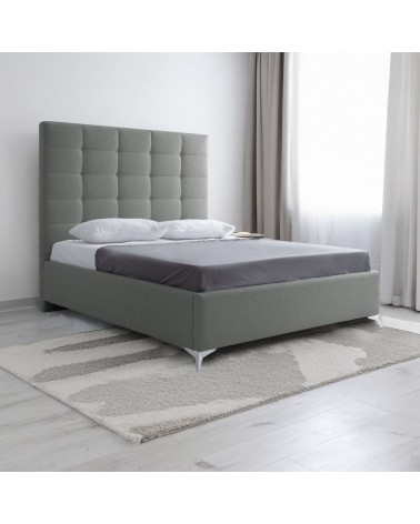 Letto matrimoniale Napoli Grande imbottito con contenitore in tessuto barrel 83 grigio chiaro con bottoni