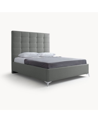 Letto matrimoniale Napoli Grande imbottito con contenitore in tessuto barrel 83 grigio chiaro con bottoni
