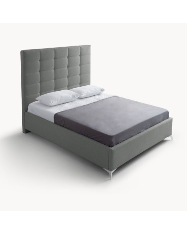 Letto matrimoniale Napoli Grande imbottito con contenitore in tessuto barrel 83 grigio chiaro con bottoni