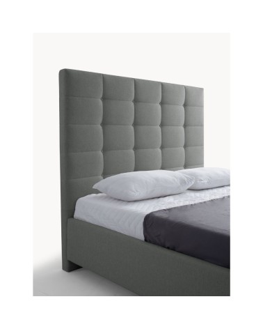 Letto matrimoniale Napoli Grande imbottito con contenitore in tessuto barrel 83 grigio chiaro con bottoni