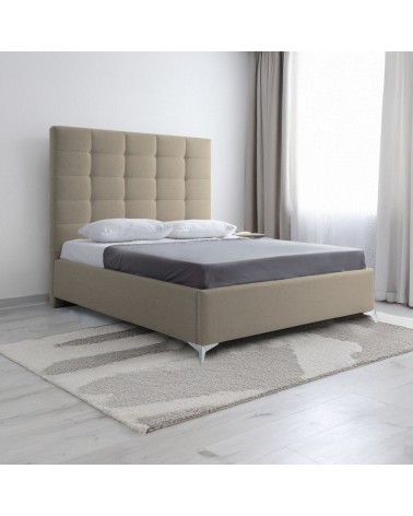 Letto matrimoniale Napoli Grande imbottito con contenitore in tessuto barrel 09 cappuccino con bottoni