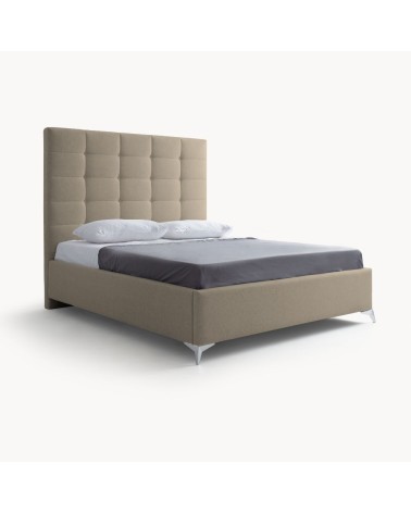 Letto matrimoniale Napoli Grande imbottito con contenitore in tessuto barrel 09 cappuccino con bottoni