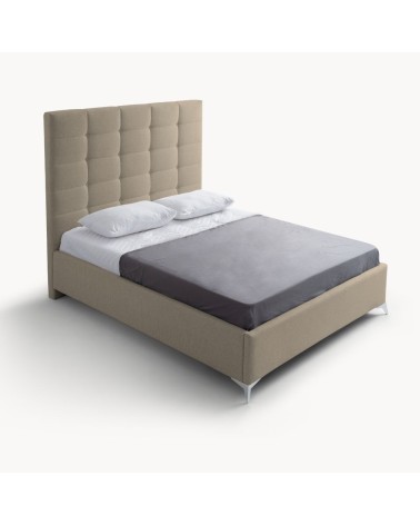 Letto matrimoniale Napoli Grande imbottito con contenitore in tessuto barrel 09 cappuccino con bottoni