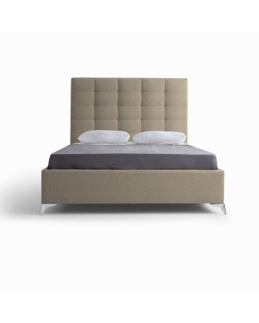 Letto matrimoniale Napoli Grande imbottito con contenitore in tessuto barrel 09 cappuccino con bottoni