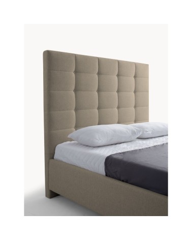 Letto matrimoniale Napoli Grande imbottito con contenitore in tessuto barrel 09 cappuccino con bottoni
