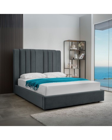 Letto matrimoniale Wilma imbottito con contenitore in tessuto Vogue 12 blu pacific