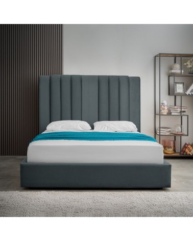 Letto matrimoniale Wilma imbottito con contenitore in tessuto Vogue 12 blu pacific