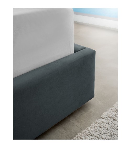 Letto matrimoniale Wilma imbottito con contenitore in tessuto Vogue 12 blu pacific