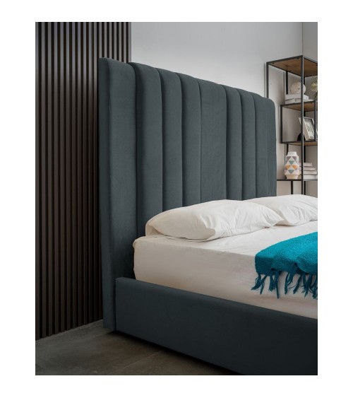 Letto matrimoniale Wilma imbottito con contenitore in tessuto Vogue 12 blu pacific