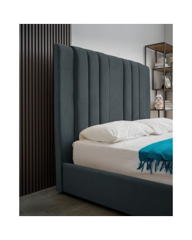 Letto matrimoniale Wilma imbottito con contenitore in tessuto Vogue 12 blu pacific