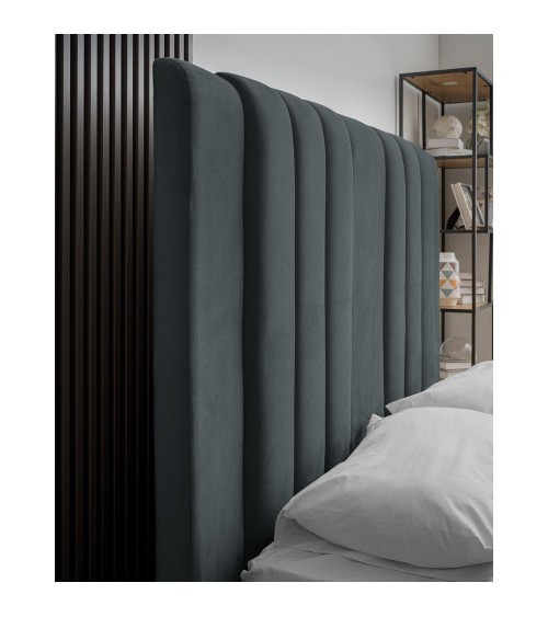 Letto matrimoniale Wilma imbottito con contenitore in tessuto Vogue 12 blu pacific