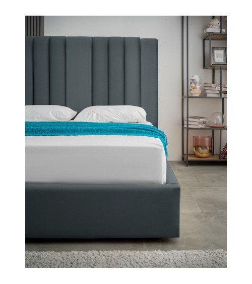 Letto matrimoniale Wilma imbottito con contenitore in tessuto Vogue 12 blu pacific