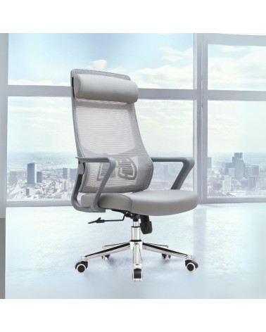 Poltrona ufficio Pasco con schienale in rete alto e reclinabile colore grigio
