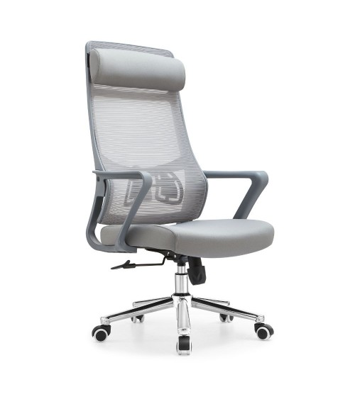 Poltrona ufficio Pasco con schienale in rete alto e reclinabile colore grigio
