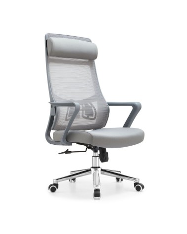 Poltrona ufficio Pasco con schienale in rete alto e reclinabile colore grigio