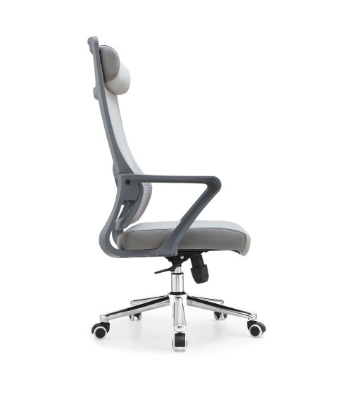 Poltrona ufficio Pasco con schienale in rete alto e reclinabile colore grigio