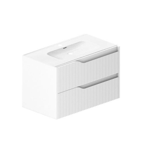 Mobile bagno sospeso Soho con due cassetti effetto cannettato colore bianco opaco 80x45x50 cm.