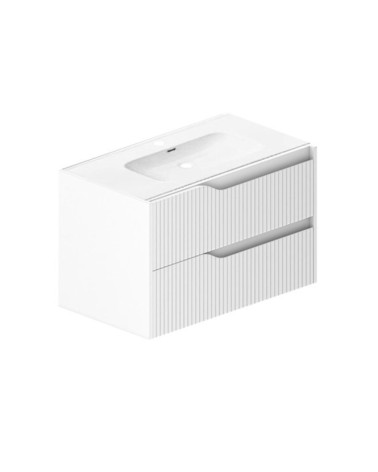 Mobile bagno sospeso Soho con due cassetti effetto cannettato colore bianco opaco 80x45x50 cm.