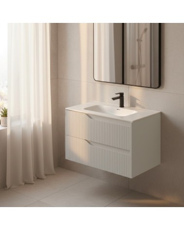Mobile bagno sospeso Soho con due cassetti effetto cannettato colore cashmere opaco 80x45x50 cm.