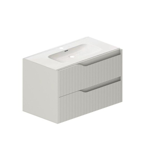 Mobile bagno sospeso Soho con due cassetti effetto cannettato colore cashmere opaco 80x45x50 cm.