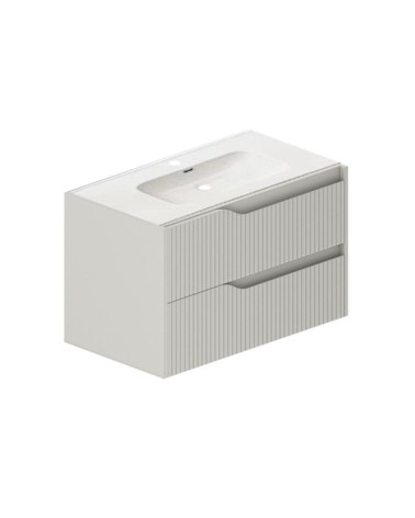 Mobile bagno sospeso Soho con due cassetti effetto cannettato colore cashmere opaco 80x45x50 cm.