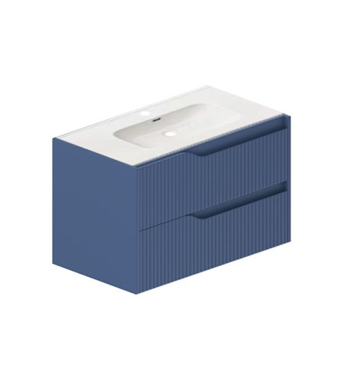 Mobile bagno sospeso Soho con due cassetti effetto cannettato colore azzurro 80x45x50 cm.