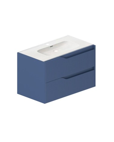 Mobile bagno sospeso Soho con due cassetti effetto cannettato colore azzurro 80x45x50 cm.