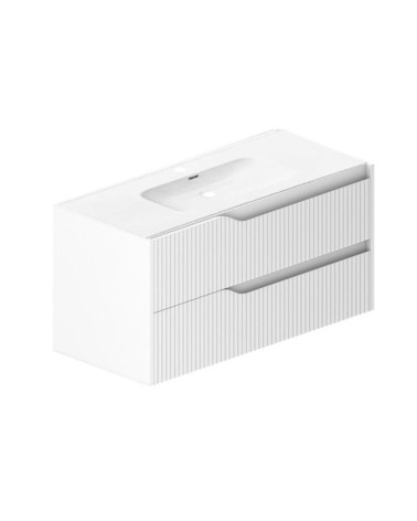Mobile bagno sospeso Soho con due cassetti effetto cannettato colore bianco opaco 100x45x50 cm.