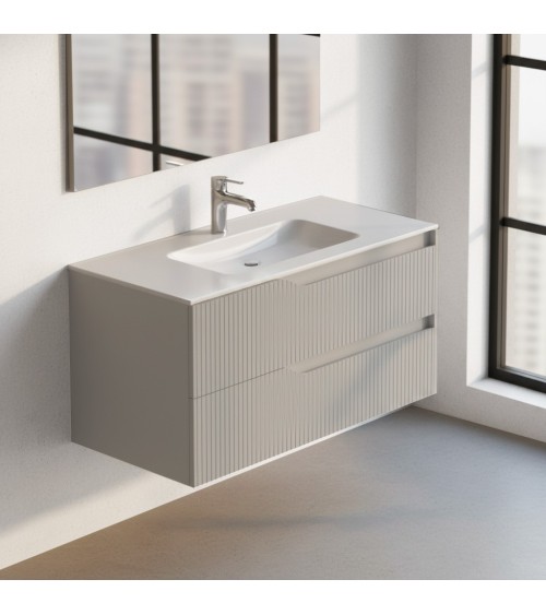 Mobile bagno sospeso Soho con due cassetti effetto cannettato colore cashmere opaco 100x45x50 cm.