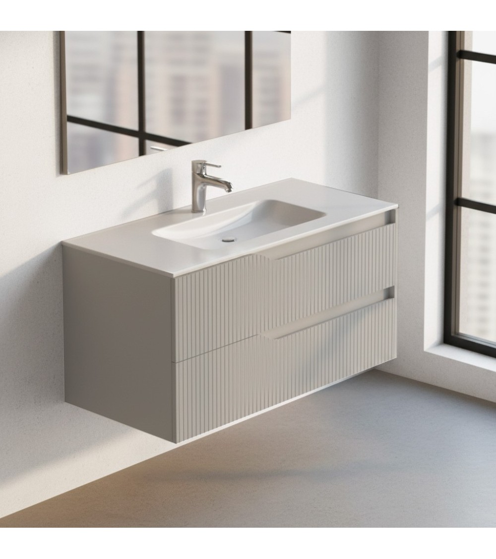 Mobile bagno sospeso Soho con due cassetti effetto cannettato colore cashmere opaco 100x45x50 cm.