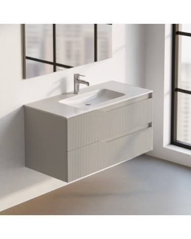Mobile bagno sospeso Soho con due cassetti effetto cannettato colore cashmere opaco 100x45x50 cm.