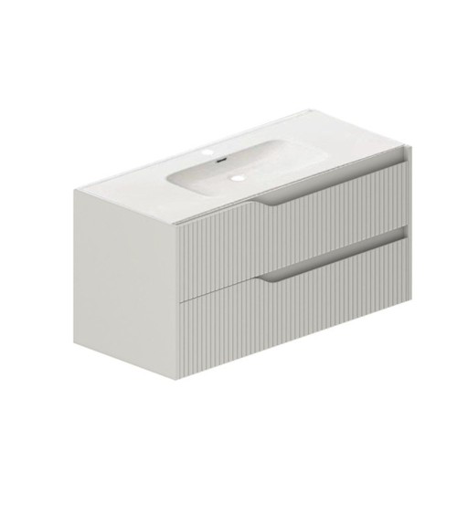 Mobile bagno sospeso Soho con due cassetti effetto cannettato colore cashmere opaco 100x45x50 cm.