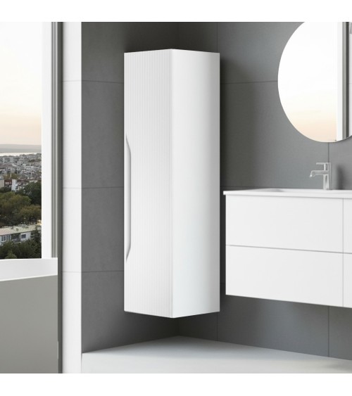 Colonna bagno sospesa Soho 1 anta effetto cannettato colore bianco opaco e grigio scuro 120x27x35 cm
