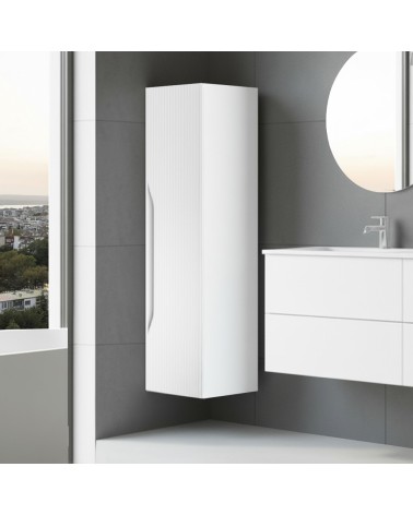 Colonna bagno sospesa Soho 1 anta effetto cannettato colore bianco opaco e grigio scuro 120x27x35 cm
