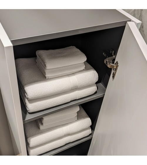 Colonna bagno sospesa Soho 1 anta effetto cannettato colore bianco opaco e grigio scuro 120x27x35 cm