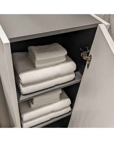 Colonna bagno sospesa Soho 1 anta effetto cannettato colore bianco opaco e grigio scuro 120x27x35 cm