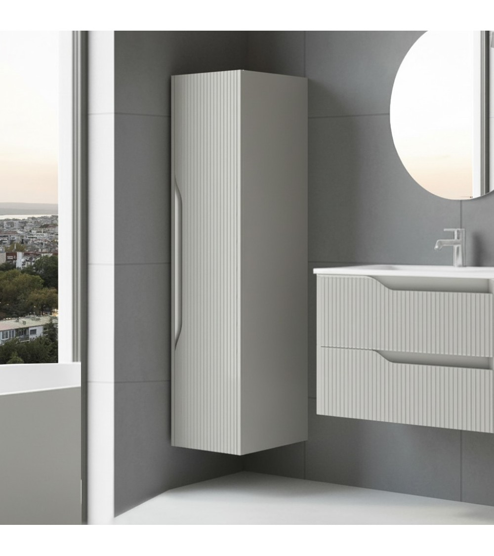 Colonna bagno sospesa Soho 1 anta effetto cannettato colore cashmere opaco 120x27x35 cm.