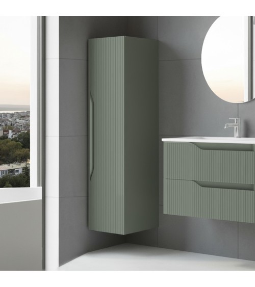 Colonna bagno sospesa Soho 1 anta effetto cannettato colore verde opaco 120x27x35 cm.