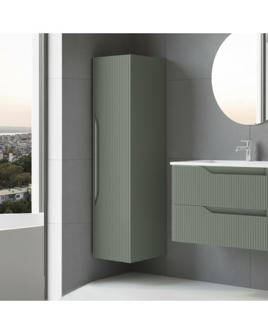 Colonna bagno sospesa Soho 1 anta effetto cannettato colore verde opaco 120x27x35 cm.