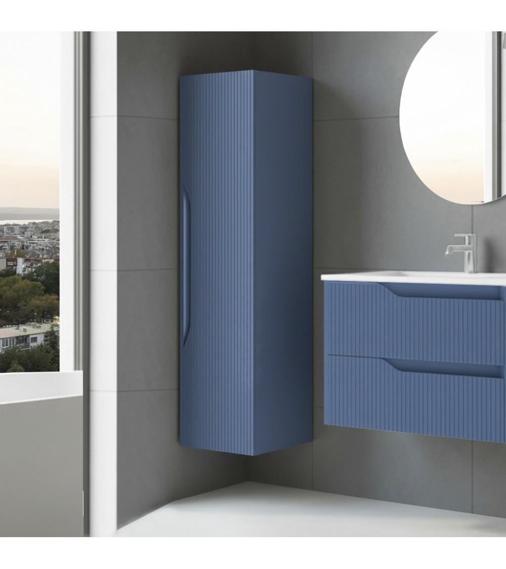 Colonna bagno sospesa Soho 1 anta effetto cannettato colore azzurro opaco 120x27x35 cm.