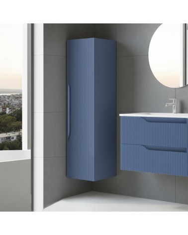 Colonna bagno sospesa Soho 1 anta effetto cannettato colore azzurro opaco 120x27x35 cm.