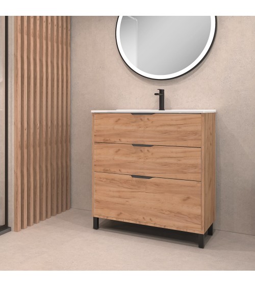 Mobile bagno Triana con 3 cassettoni colore rovere