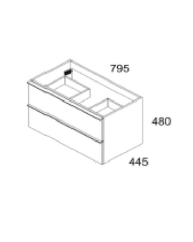 Mobile bagno sospeso Senda con 2 cassettoni colore rovere chiaro effetto cannettato e maniglie nere 80x45.5x48 cm.