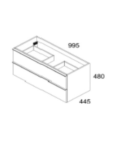 Mobile bagno sospeso Senda con 2 cassettoni colore rovere chiaro effetto cannettato e maniglie nere 100x45.5x48 cm.