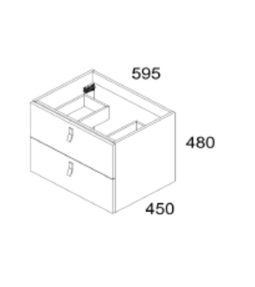 Mobile bagno sospeso Invicta con due cassetti colore nero e maniglie bianche 60x45x48 cm.