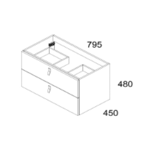 Mobile bagno sospeso Invicta con due cassetti colore nero e maniglia bianca 80x45x48 cm.