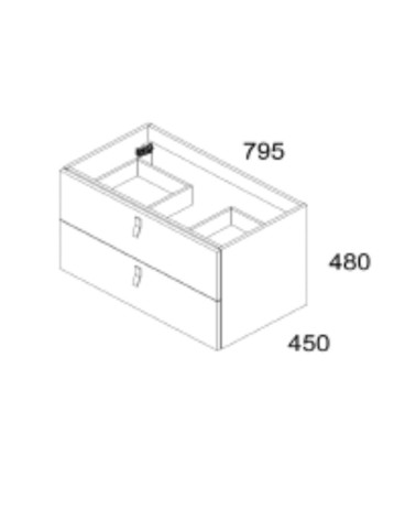 Mobile bagno sospeso Invicta con due cassetti colore cappuccino con maniglie nere 80x45x48 cm.